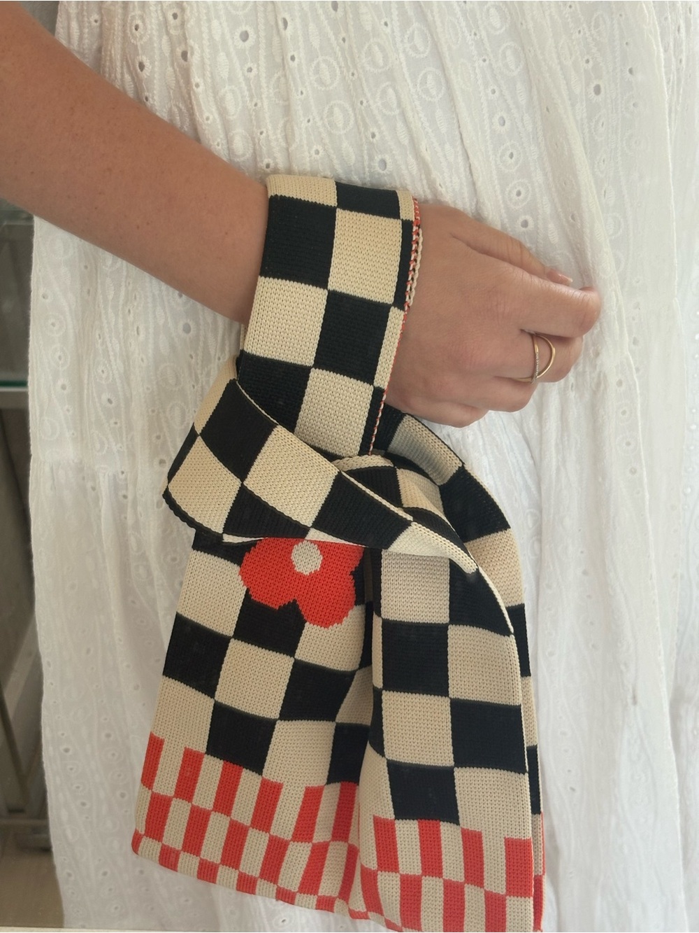 Checkerboard Knit Handbag